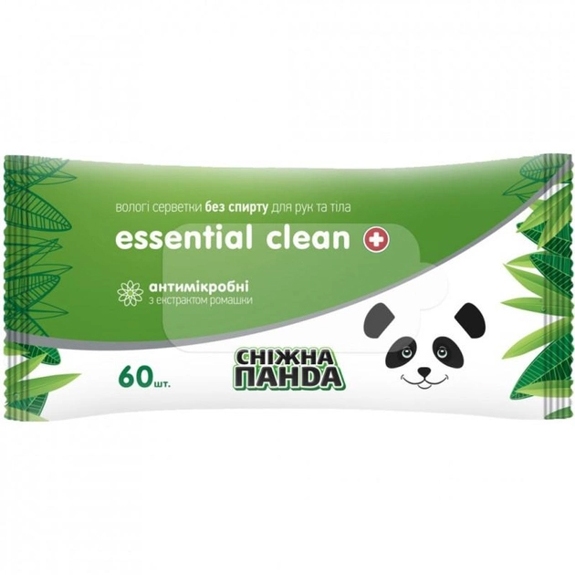 Сніжна панда серветки вологі д/рук та тіла 60шт Essential Clean Ромашка